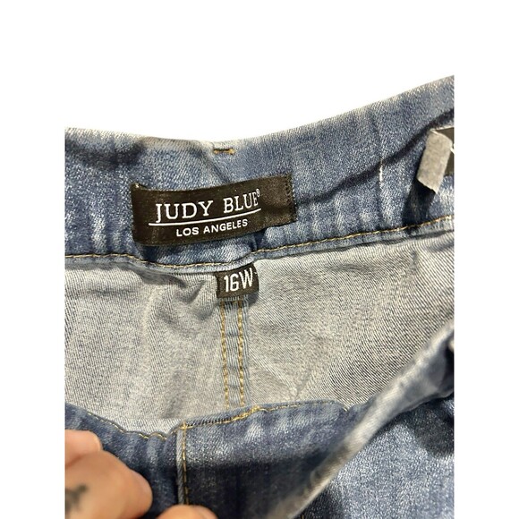Judy Blue Pull On Super Flare Jeans Bell Bottoms Size 16W Dark Wash Elastic - Picture 4 of 5